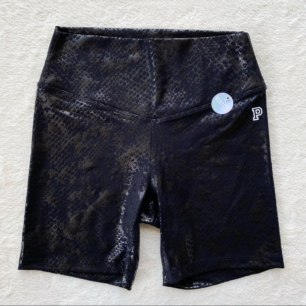 NWT Pink Victoria’s Secret black tonal snakeskin biker shorts high waisted small